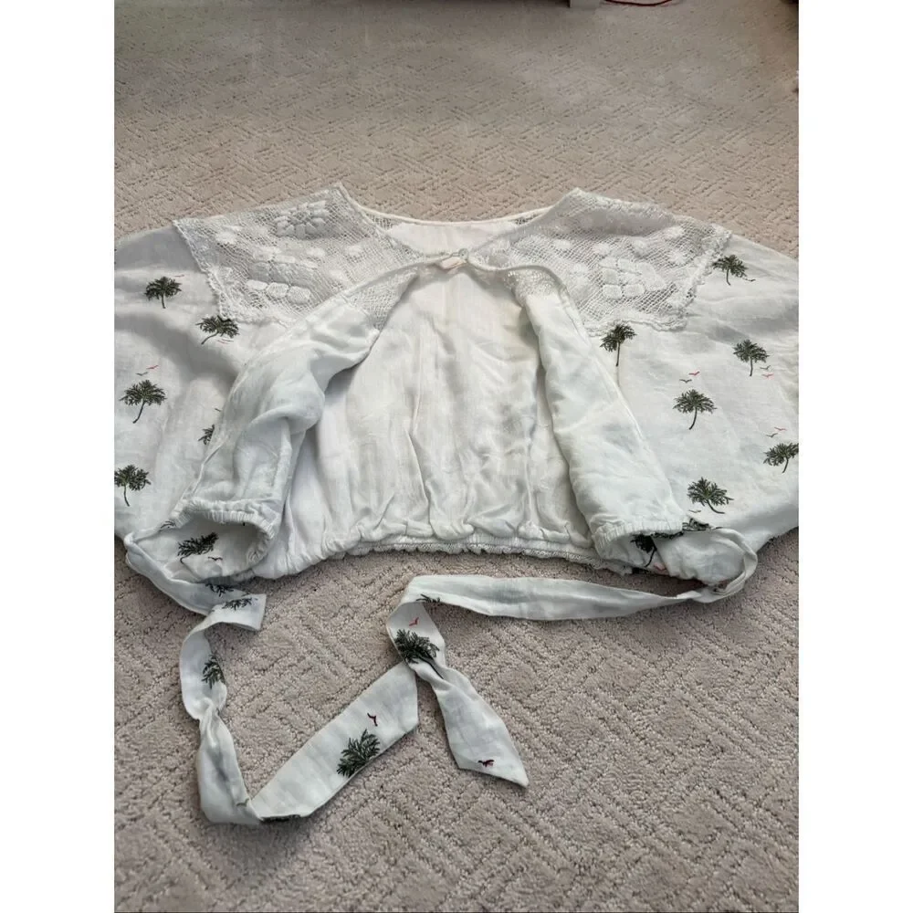 EUC Free People Palms Print Linen Cotton Blouse